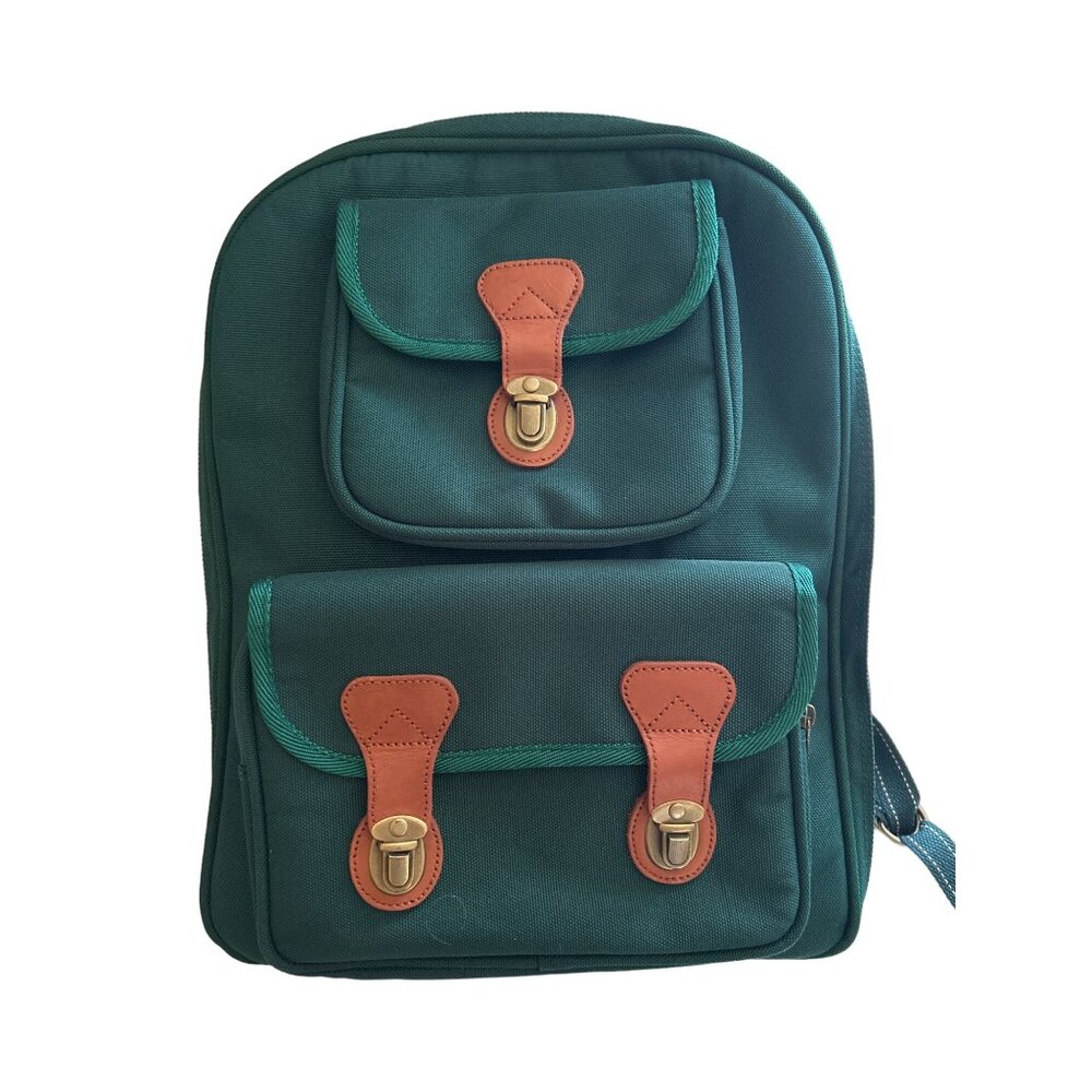 Brookstone Picnic Backpack Set With Accessories & Green Checkered Pattern
